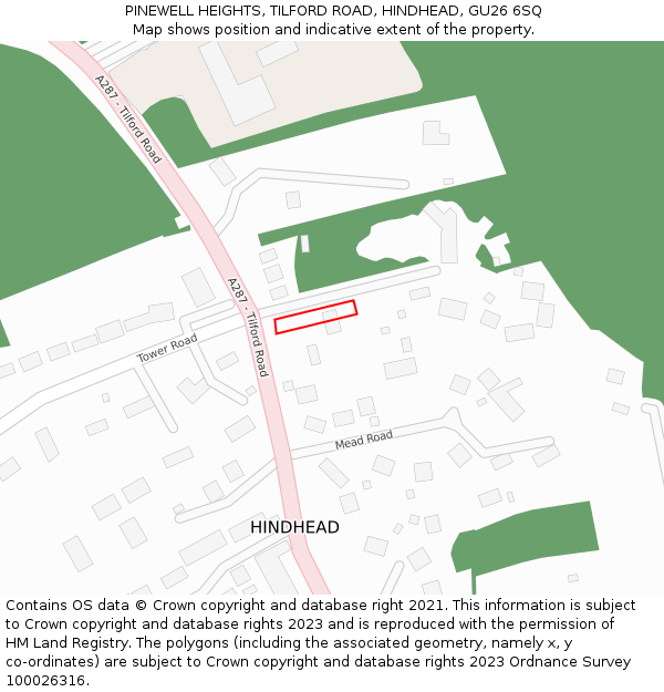 PINEWELL HEIGHTS, TILFORD ROAD, HINDHEAD, GU26 6SQ: Location map and indicative extent of plot