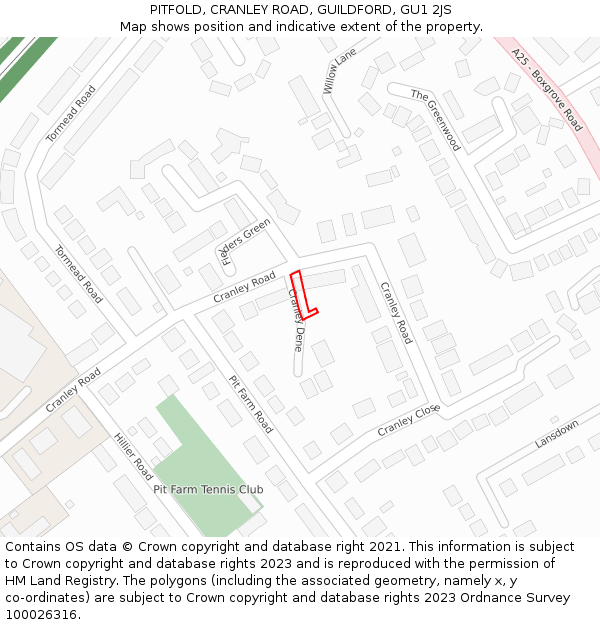 PITFOLD, CRANLEY ROAD, GUILDFORD, GU1 2JS: Location map and indicative extent of plot
