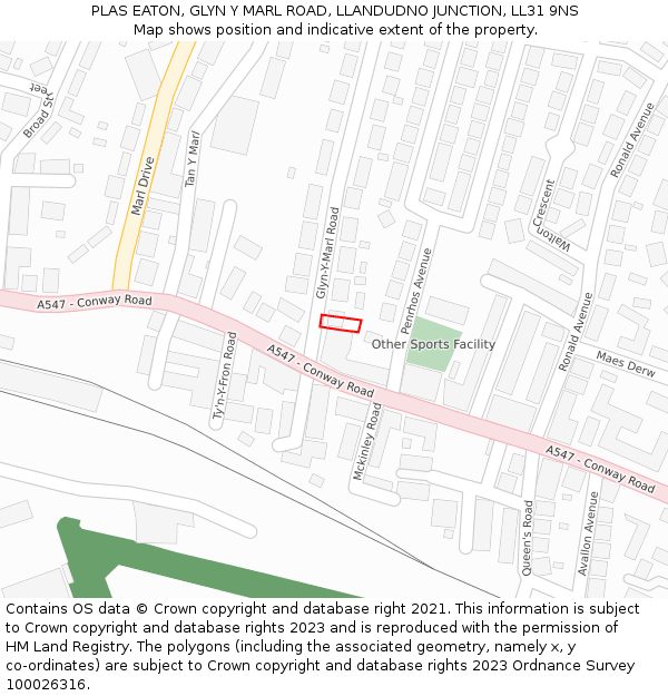 PLAS EATON, GLYN Y MARL ROAD, LLANDUDNO JUNCTION, LL31 9NS: Location map and indicative extent of plot