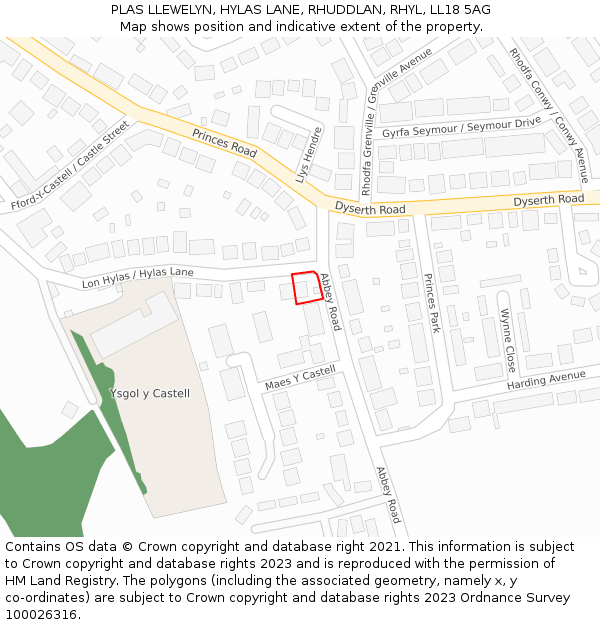 PLAS LLEWELYN, HYLAS LANE, RHUDDLAN, RHYL, LL18 5AG: Location map and indicative extent of plot