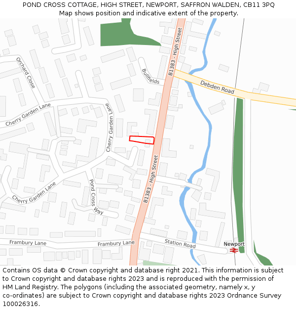 POND CROSS COTTAGE, HIGH STREET, NEWPORT, SAFFRON WALDEN, CB11 3PQ: Location map and indicative extent of plot