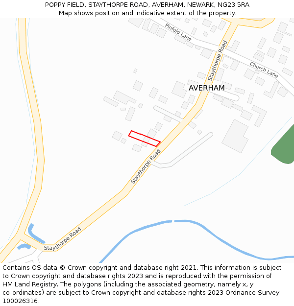 POPPY FIELD, STAYTHORPE ROAD, AVERHAM, NEWARK, NG23 5RA: Location map and indicative extent of plot