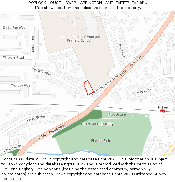 PORLOCK HOUSE, LOWER HARRINGTON LANE, EXETER, EX4 8PU: Location map and indicative extent of plot