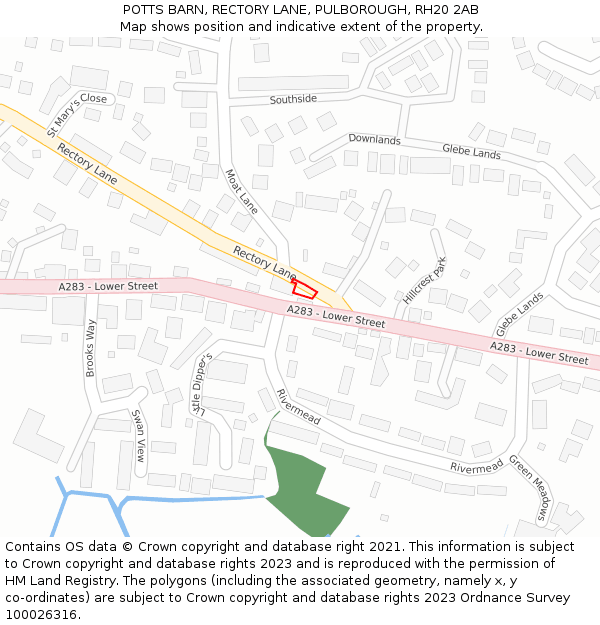 POTTS BARN, RECTORY LANE, PULBOROUGH, RH20 2AB: Location map and indicative extent of plot