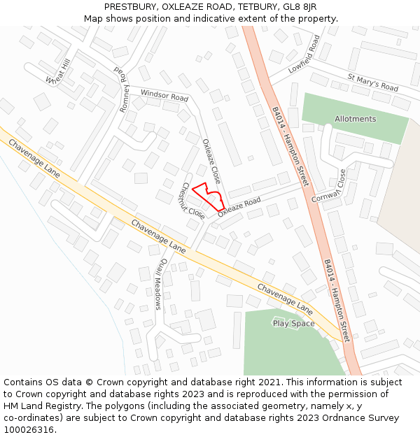 PRESTBURY, OXLEAZE ROAD, TETBURY, GL8 8JR: Location map and indicative extent of plot