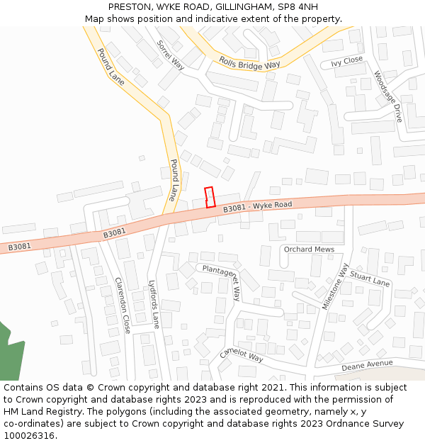 PRESTON, WYKE ROAD, GILLINGHAM, SP8 4NH: Location map and indicative extent of plot