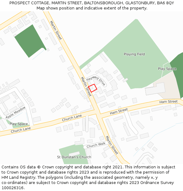PROSPECT COTTAGE, MARTIN STREET, BALTONSBOROUGH, GLASTONBURY, BA6 8QY: Location map and indicative extent of plot
