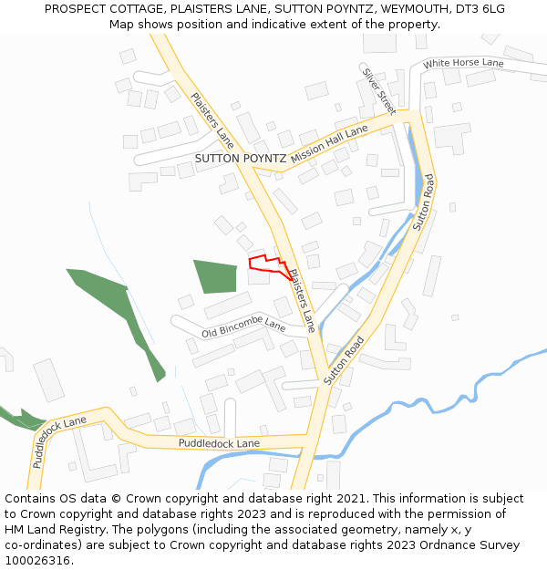 PROSPECT COTTAGE, PLAISTERS LANE, SUTTON POYNTZ, WEYMOUTH, DT3 6LG: Location map and indicative extent of plot