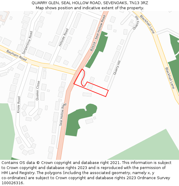 QUARRY GLEN, SEAL HOLLOW ROAD, SEVENOAKS, TN13 3RZ: Location map and indicative extent of plot