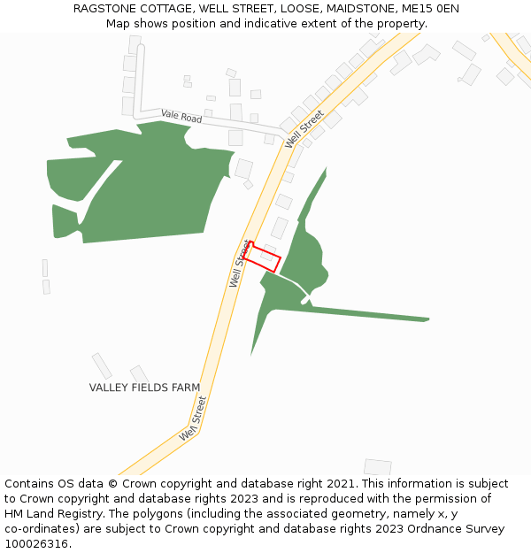 RAGSTONE COTTAGE, WELL STREET, LOOSE, MAIDSTONE, ME15 0EN: Location map and indicative extent of plot
