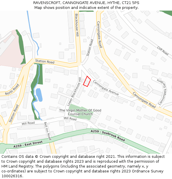 RAVENSCROFT, CANNONGATE AVENUE, HYTHE, CT21 5PS: Location map and indicative extent of plot