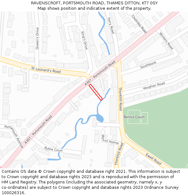 RAVENSCROFT, PORTSMOUTH ROAD, THAMES DITTON, KT7 0SY: Location map and indicative extent of plot