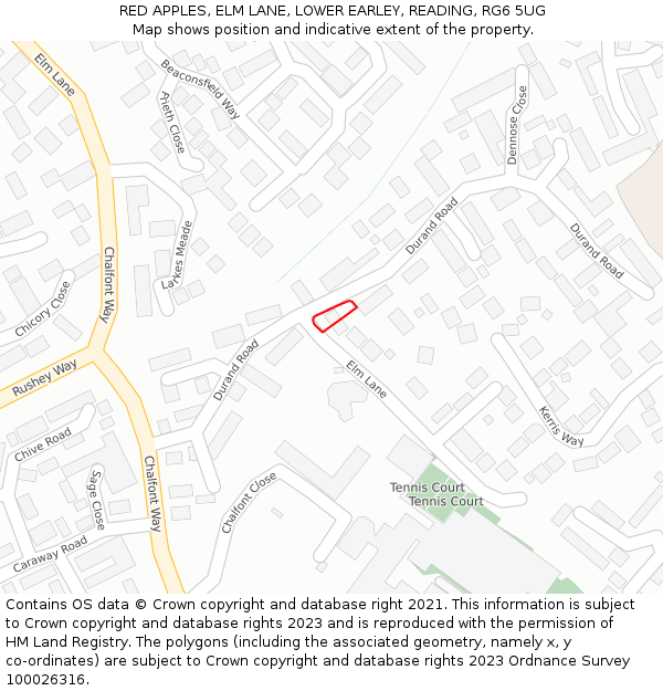 RED APPLES, ELM LANE, LOWER EARLEY, READING, RG6 5UG: Location map and indicative extent of plot