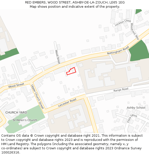 RED EMBERS, WOOD STREET, ASHBY-DE-LA-ZOUCH, LE65 1EG: Location map and indicative extent of plot