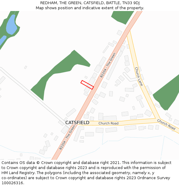 REDHAM, THE GREEN, CATSFIELD, BATTLE, TN33 9DJ: Location map and indicative extent of plot