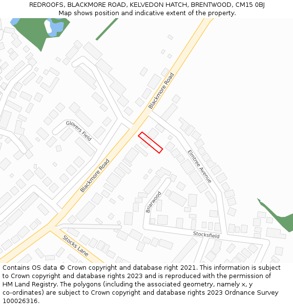 REDROOFS, BLACKMORE ROAD, KELVEDON HATCH, BRENTWOOD, CM15 0BJ: Location map and indicative extent of plot