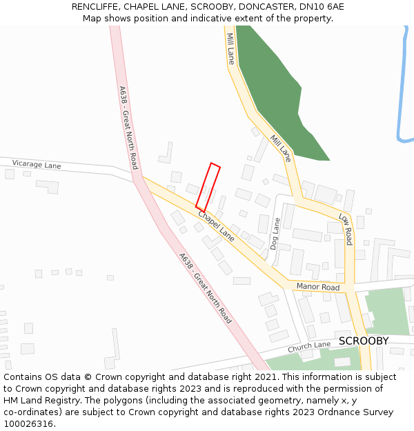 RENCLIFFE, CHAPEL LANE, SCROOBY, DONCASTER, DN10 6AE: Location map and indicative extent of plot
