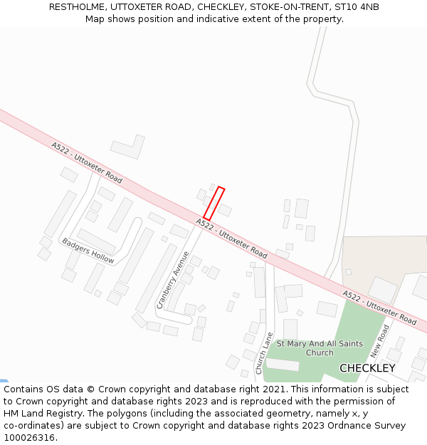 RESTHOLME, UTTOXETER ROAD, CHECKLEY, STOKE-ON-TRENT, ST10 4NB: Location map and indicative extent of plot