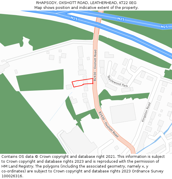 RHAPSODY, OXSHOTT ROAD, LEATHERHEAD, KT22 0EG: Location map and indicative extent of plot