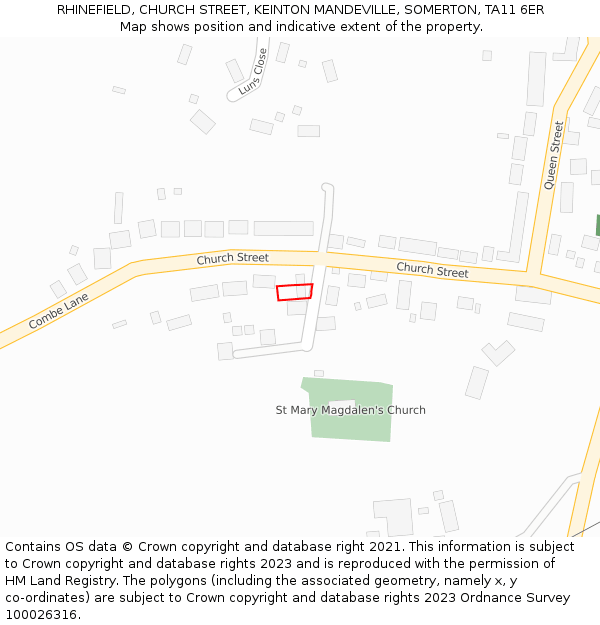 RHINEFIELD, CHURCH STREET, KEINTON MANDEVILLE, SOMERTON, TA11 6ER: Location map and indicative extent of plot