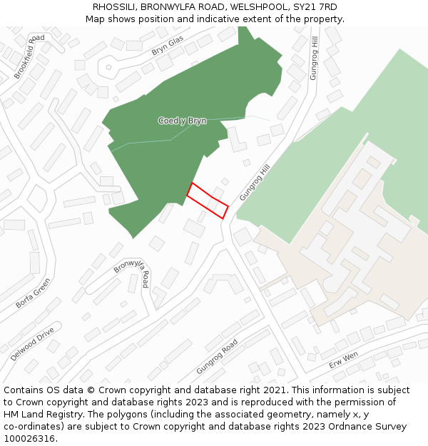 RHOSSILI, BRONWYLFA ROAD, WELSHPOOL, SY21 7RD: Location map and indicative extent of plot