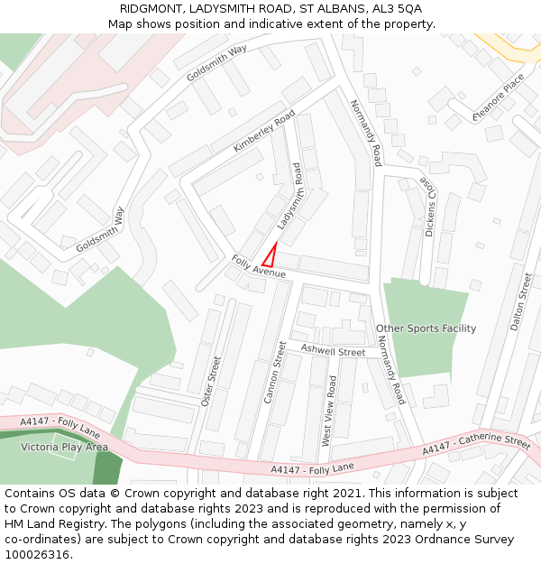 RIDGMONT, LADYSMITH ROAD, ST ALBANS, AL3 5QA: Location map and indicative extent of plot