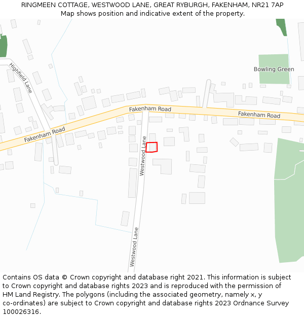 RINGMEEN COTTAGE, WESTWOOD LANE, GREAT RYBURGH, FAKENHAM, NR21 7AP: Location map and indicative extent of plot