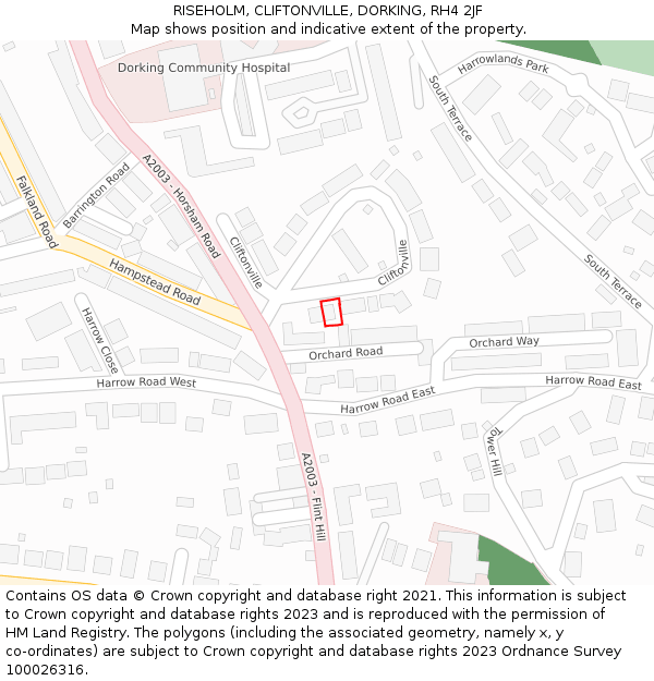 RISEHOLM, CLIFTONVILLE, DORKING, RH4 2JF: Location map and indicative extent of plot