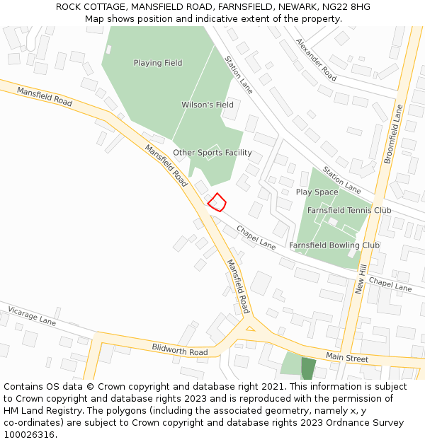 ROCK COTTAGE, MANSFIELD ROAD, FARNSFIELD, NEWARK, NG22 8HG: Location map and indicative extent of plot