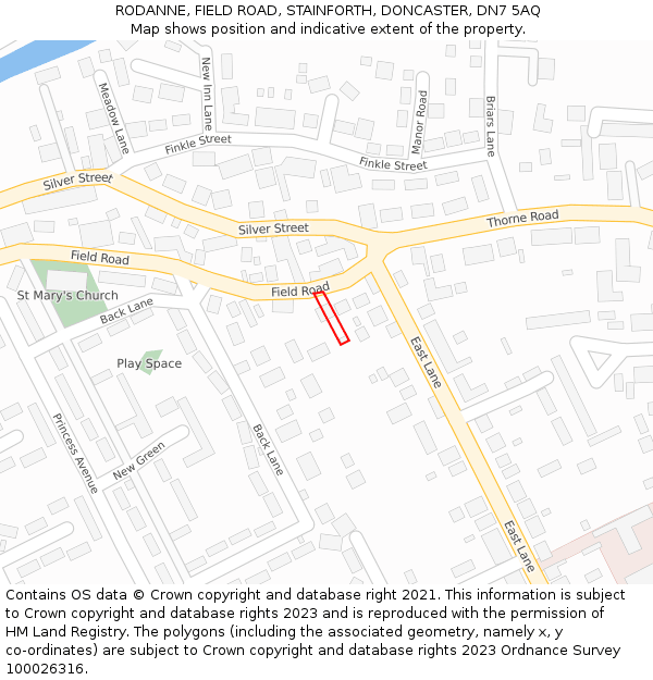 RODANNE, FIELD ROAD, STAINFORTH, DONCASTER, DN7 5AQ: Location map and indicative extent of plot