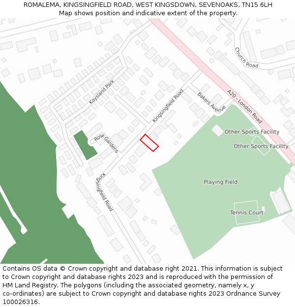 ROMALEMA, KINGSINGFIELD ROAD, WEST KINGSDOWN, SEVENOAKS, TN15 6LH: Location map and indicative extent of plot