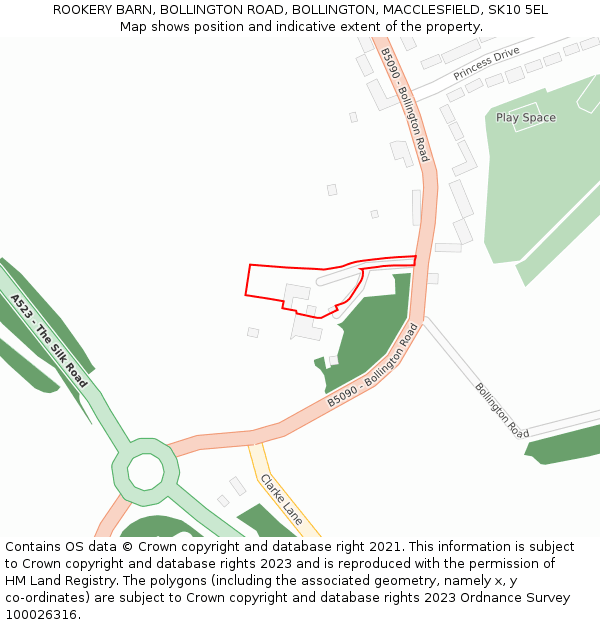 ROOKERY BARN, BOLLINGTON ROAD, BOLLINGTON, MACCLESFIELD, SK10 5EL: Location map and indicative extent of plot