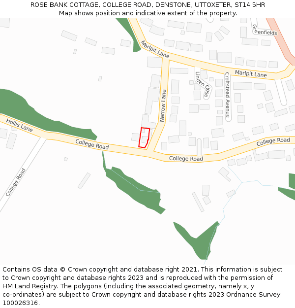 ROSE BANK COTTAGE, COLLEGE ROAD, DENSTONE, UTTOXETER, ST14 5HR: Location map and indicative extent of plot