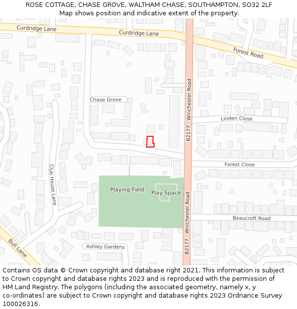 ROSE COTTAGE, CHASE GROVE, WALTHAM CHASE, SOUTHAMPTON, SO32 2LF: Location map and indicative extent of plot
