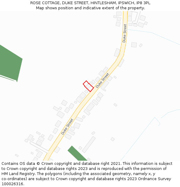 ROSE COTTAGE, DUKE STREET, HINTLESHAM, IPSWICH, IP8 3PL: Location map and indicative extent of plot