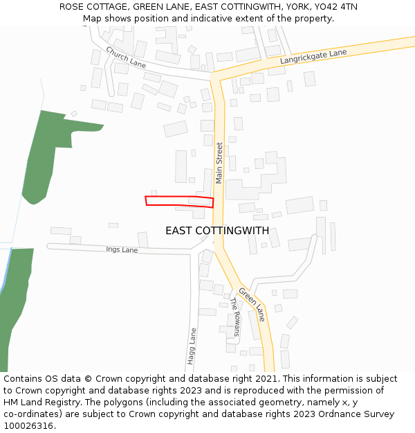 ROSE COTTAGE, GREEN LANE, EAST COTTINGWITH, YORK, YO42 4TN: Location map and indicative extent of plot