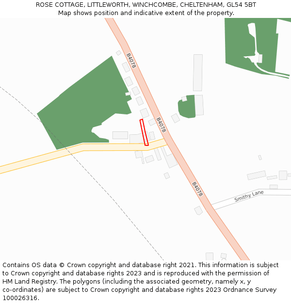 ROSE COTTAGE, LITTLEWORTH, WINCHCOMBE, CHELTENHAM, GL54 5BT: Location map and indicative extent of plot