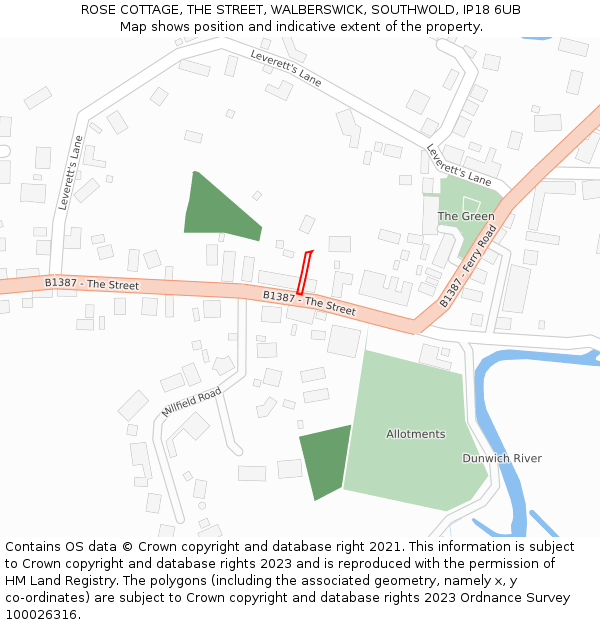ROSE COTTAGE, THE STREET, WALBERSWICK, SOUTHWOLD, IP18 6UB: Location map and indicative extent of plot