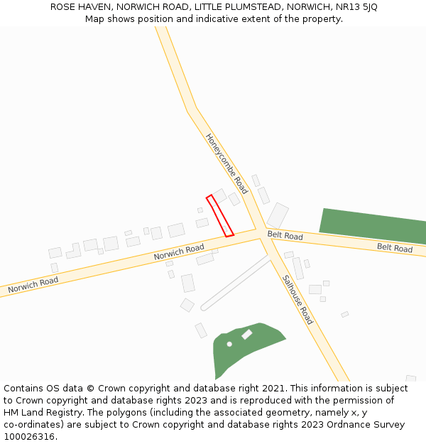 ROSE HAVEN, NORWICH ROAD, LITTLE PLUMSTEAD, NORWICH, NR13 5JQ: Location map and indicative extent of plot