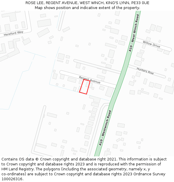 ROSE LEE, REGENT AVENUE, WEST WINCH, KING'S LYNN, PE33 0UE: Location map and indicative extent of plot