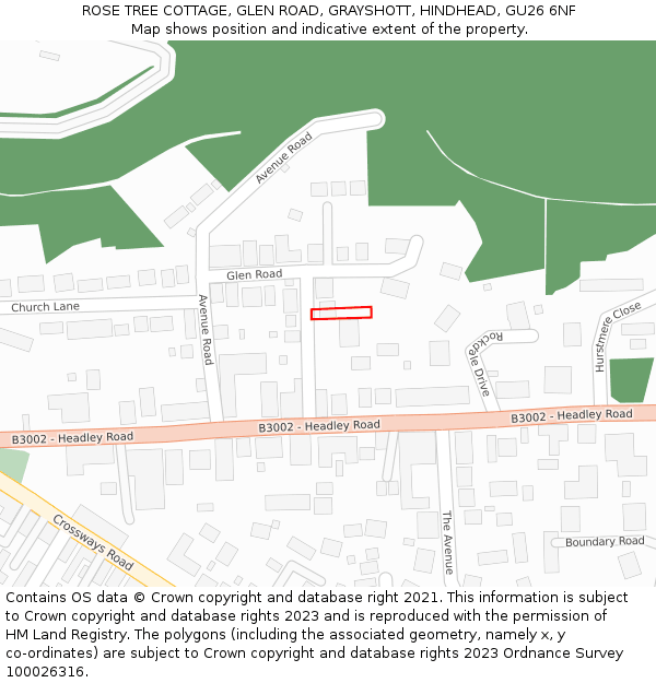 ROSE TREE COTTAGE, GLEN ROAD, GRAYSHOTT, HINDHEAD, GU26 6NF: Location map and indicative extent of plot