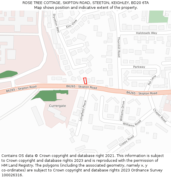 ROSE TREE COTTAGE, SKIPTON ROAD, STEETON, KEIGHLEY, BD20 6TA: Location map and indicative extent of plot