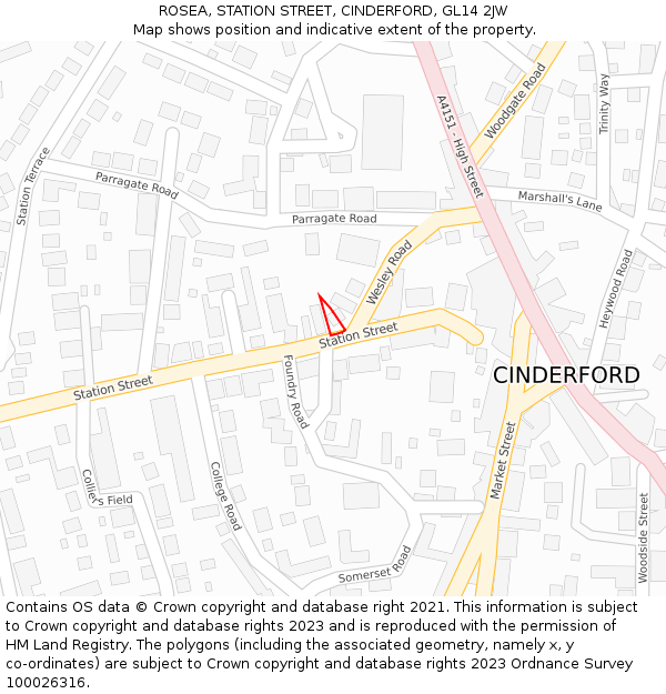 ROSEA, STATION STREET, CINDERFORD, GL14 2JW: Location map and indicative extent of plot