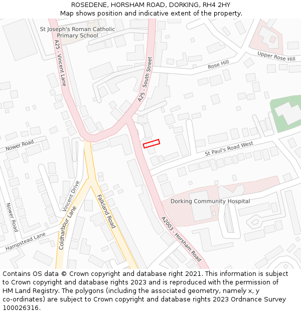 ROSEDENE, HORSHAM ROAD, DORKING, RH4 2HY: Location map and indicative extent of plot