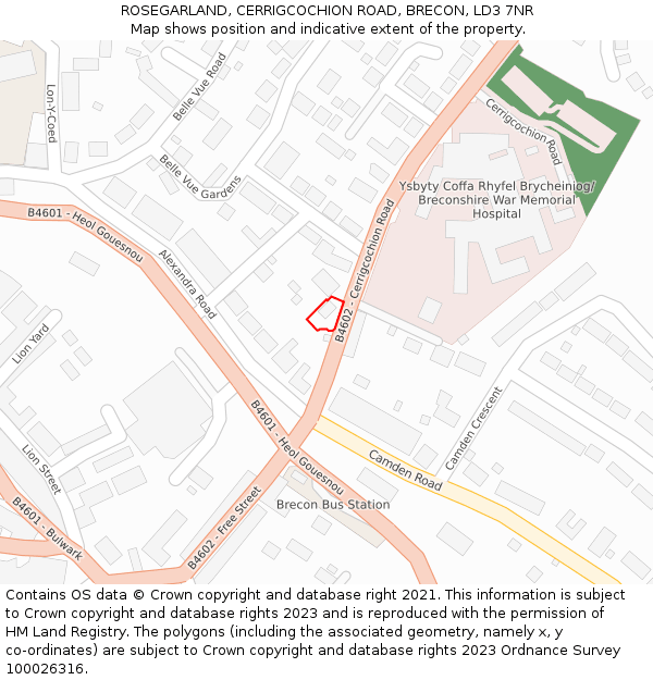 ROSEGARLAND, CERRIGCOCHION ROAD, BRECON, LD3 7NR: Location map and indicative extent of plot