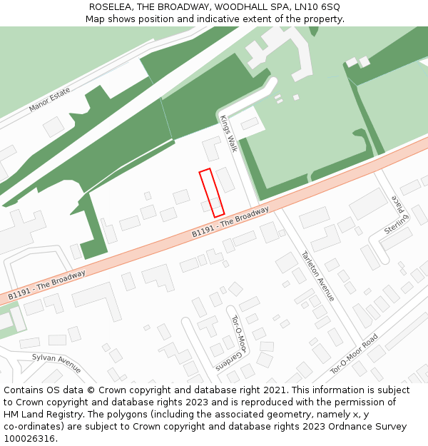 ROSELEA, THE BROADWAY, WOODHALL SPA, LN10 6SQ: Location map and indicative extent of plot