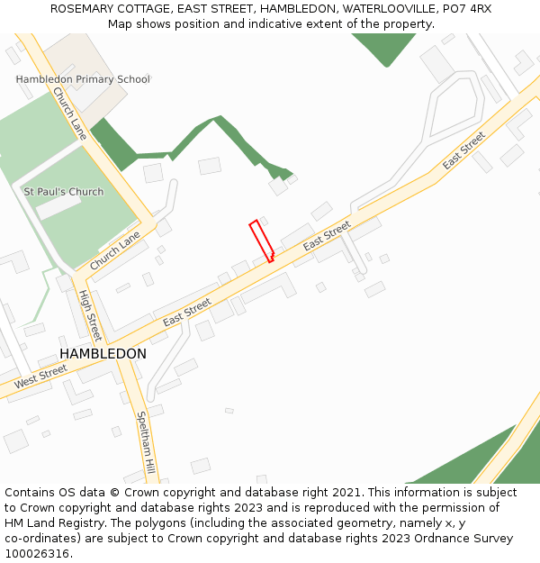 ROSEMARY COTTAGE, EAST STREET, HAMBLEDON, WATERLOOVILLE, PO7 4RX: Location map and indicative extent of plot