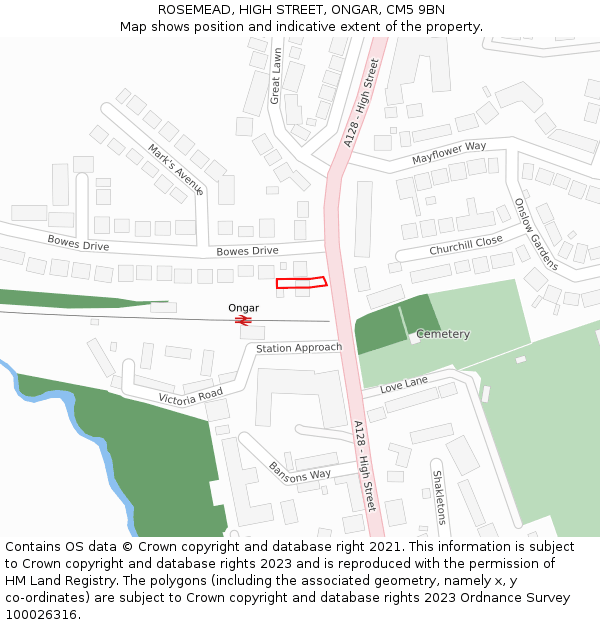ROSEMEAD, HIGH STREET, ONGAR, CM5 9BN: Location map and indicative extent of plot