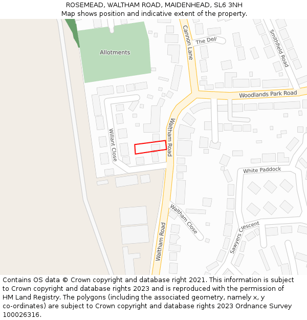ROSEMEAD, WALTHAM ROAD, MAIDENHEAD, SL6 3NH: Location map and indicative extent of plot