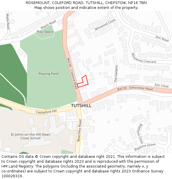 ROSEMOUNT, COLEFORD ROAD, TUTSHILL, CHEPSTOW, NP16 7BN: Location map and indicative extent of plot